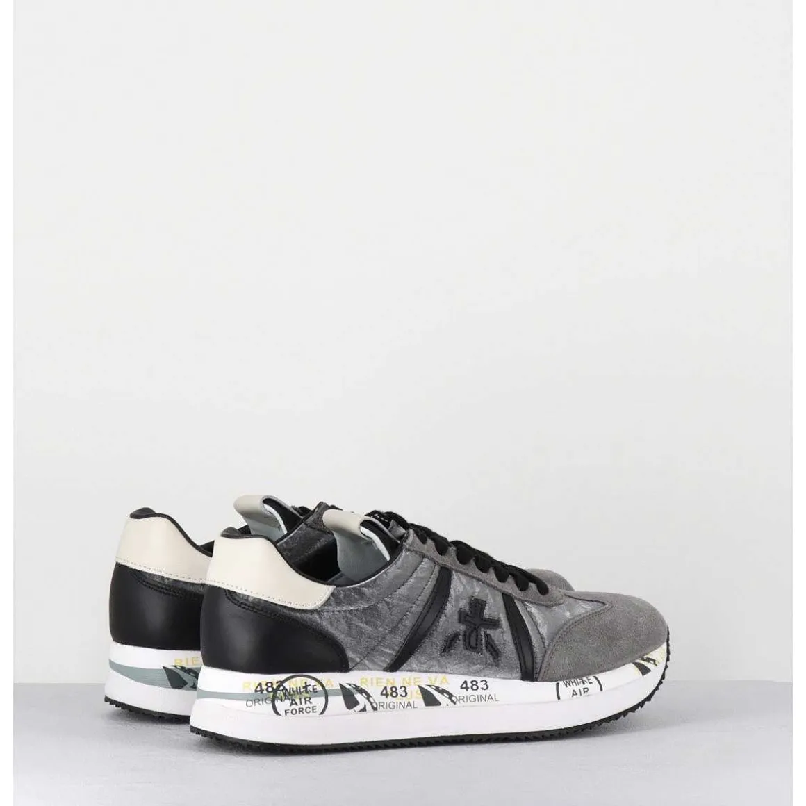 Sneakers Double Semelle En Daim & Toile Gris - Conny 1493