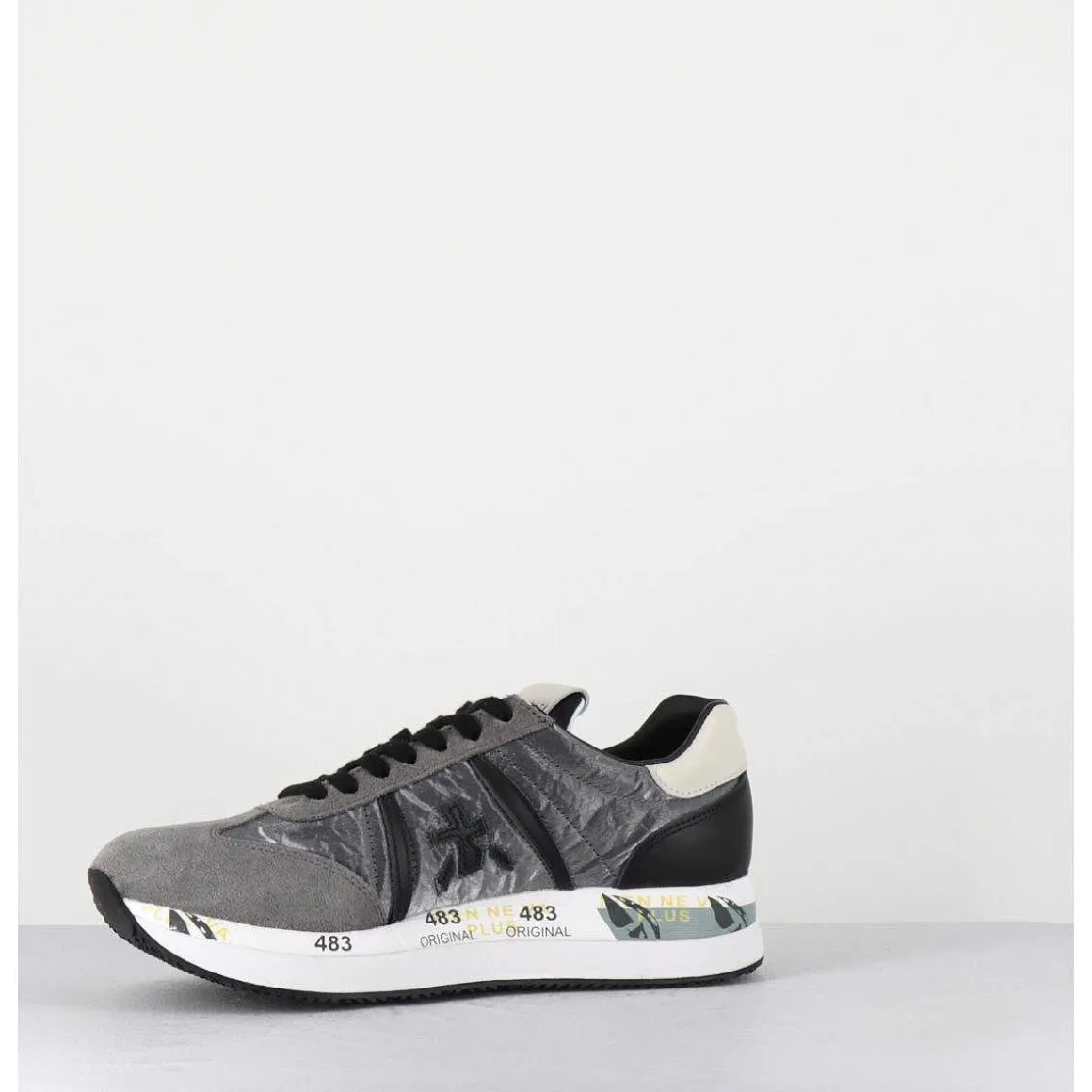 Sneakers Double Semelle En Daim & Toile Gris - Conny 1493