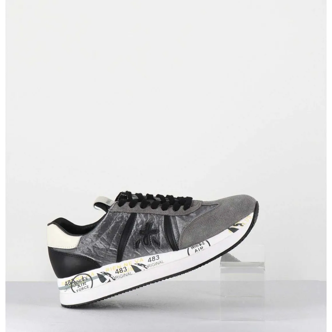 Sneakers Double Semelle En Daim & Toile Gris - Conny 1493