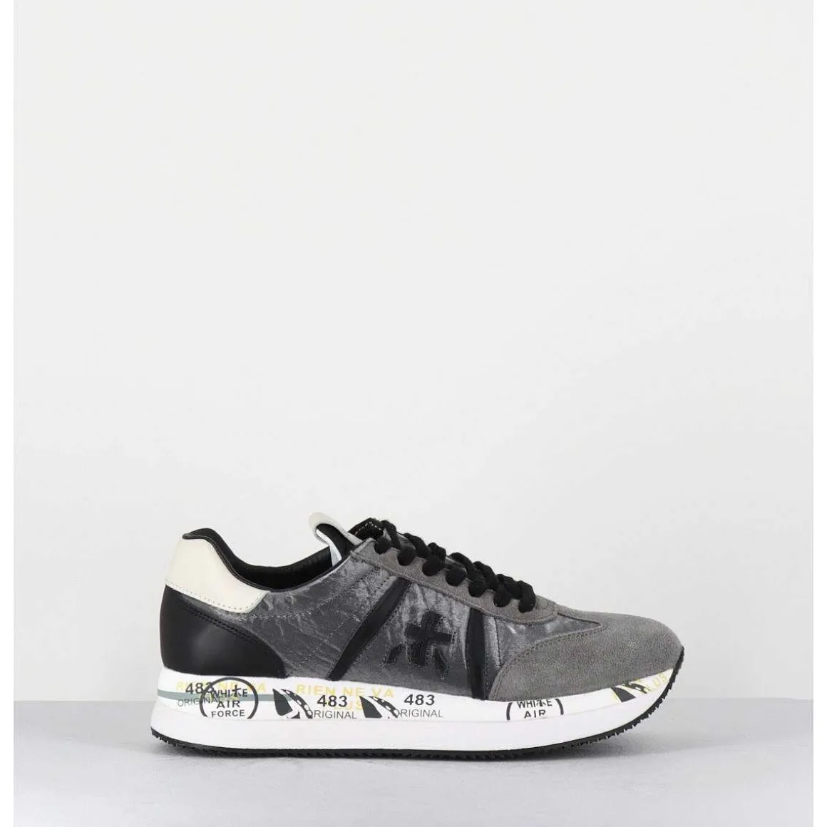 Sneakers Double Semelle En Daim & Toile Gris - Conny 1493