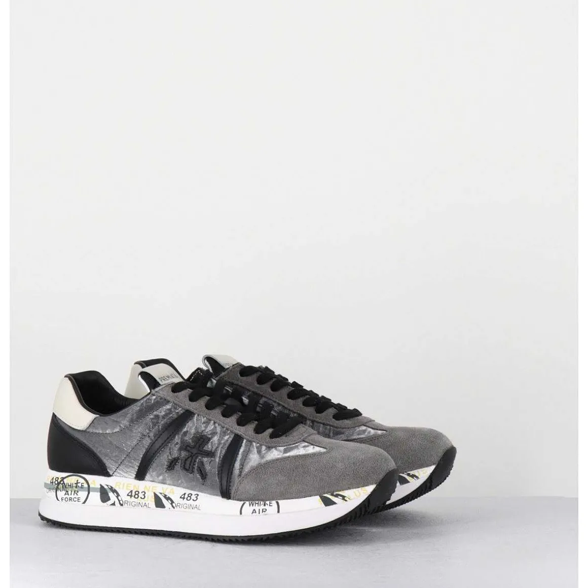 Sneakers Double Semelle En Daim & Toile Gris - Conny 1493