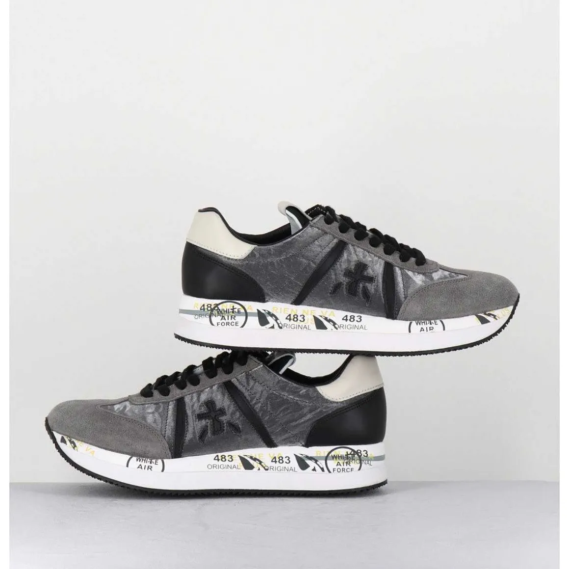 Sneakers Double Semelle En Daim & Toile Gris - Conny 1493