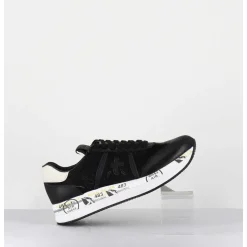 Sneakers Double Semelle En Cuir & Toile Noirs - Conny 4821