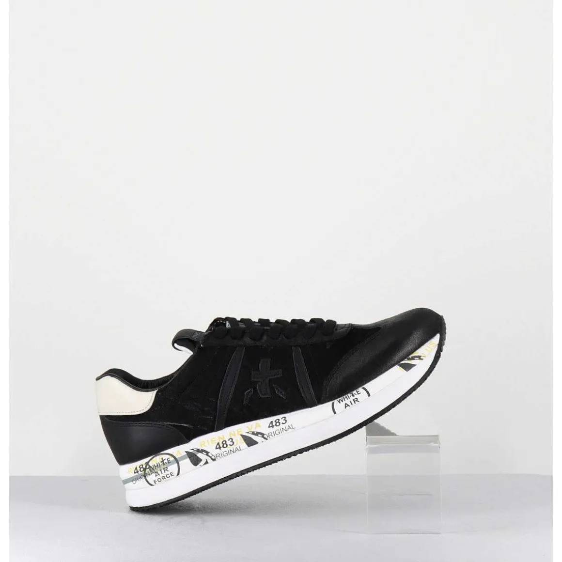 Sneakers Double Semelle En Cuir & Toile Noirs - Conny 4821