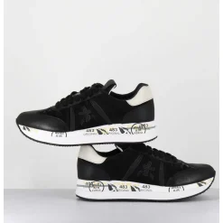 Sneakers Double Semelle En Cuir & Toile Noirs - Conny 4821