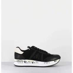 Sneakers Double Semelle En Cuir & Toile Noirs - Conny 4821