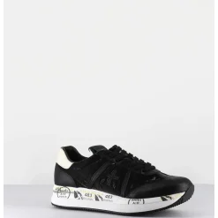 Sneakers Double Semelle En Cuir & Toile Noirs - Conny 4821