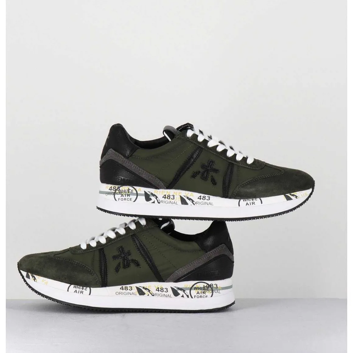 Sneakers Double Semelle Toile Khaki - Conny 6495