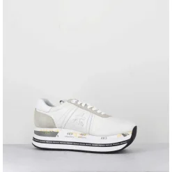 Sneakers En Cuir Blanc Semelle Compensee Ligne Japonisante - Beth 5603