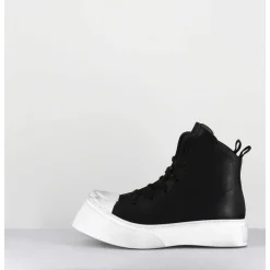 Sneakers En Cuir Huile Noir & Semelle Blanc Destructuree - 3543 Gas Nero