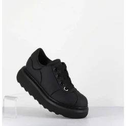 Sneakers En Cuir Noir Semelle Epaisse - M6610 Custo Nero