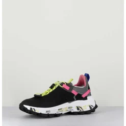 Sneakers Track Sole Toile Noir & Elastique Fluo - Crossd 257