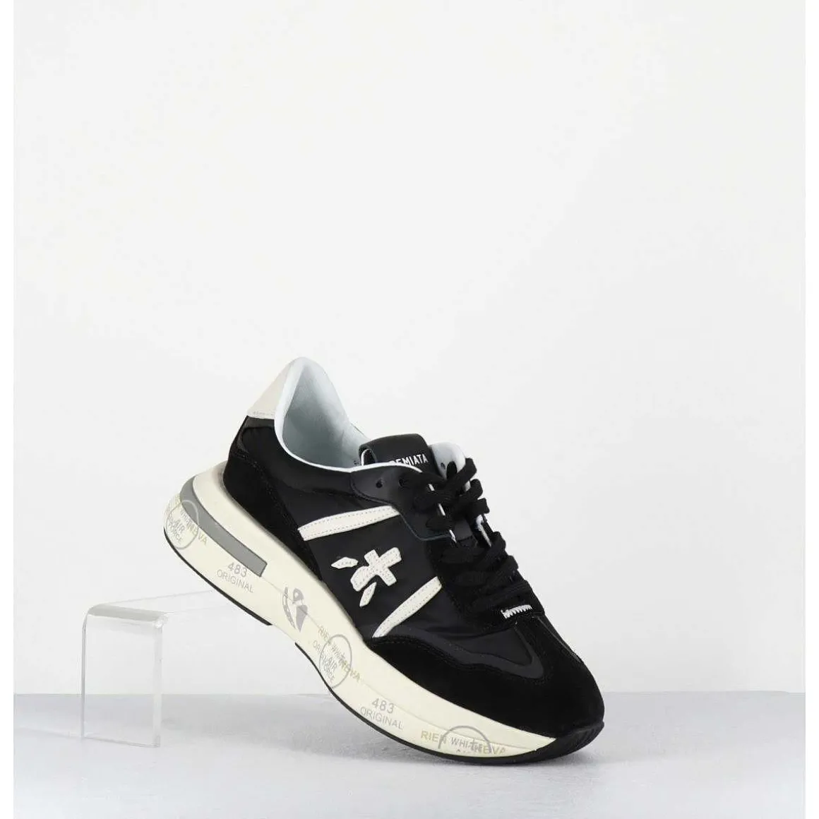 Sneakers Ultra Legere Cuir & Toile Nylon Noir - Cassie 6471