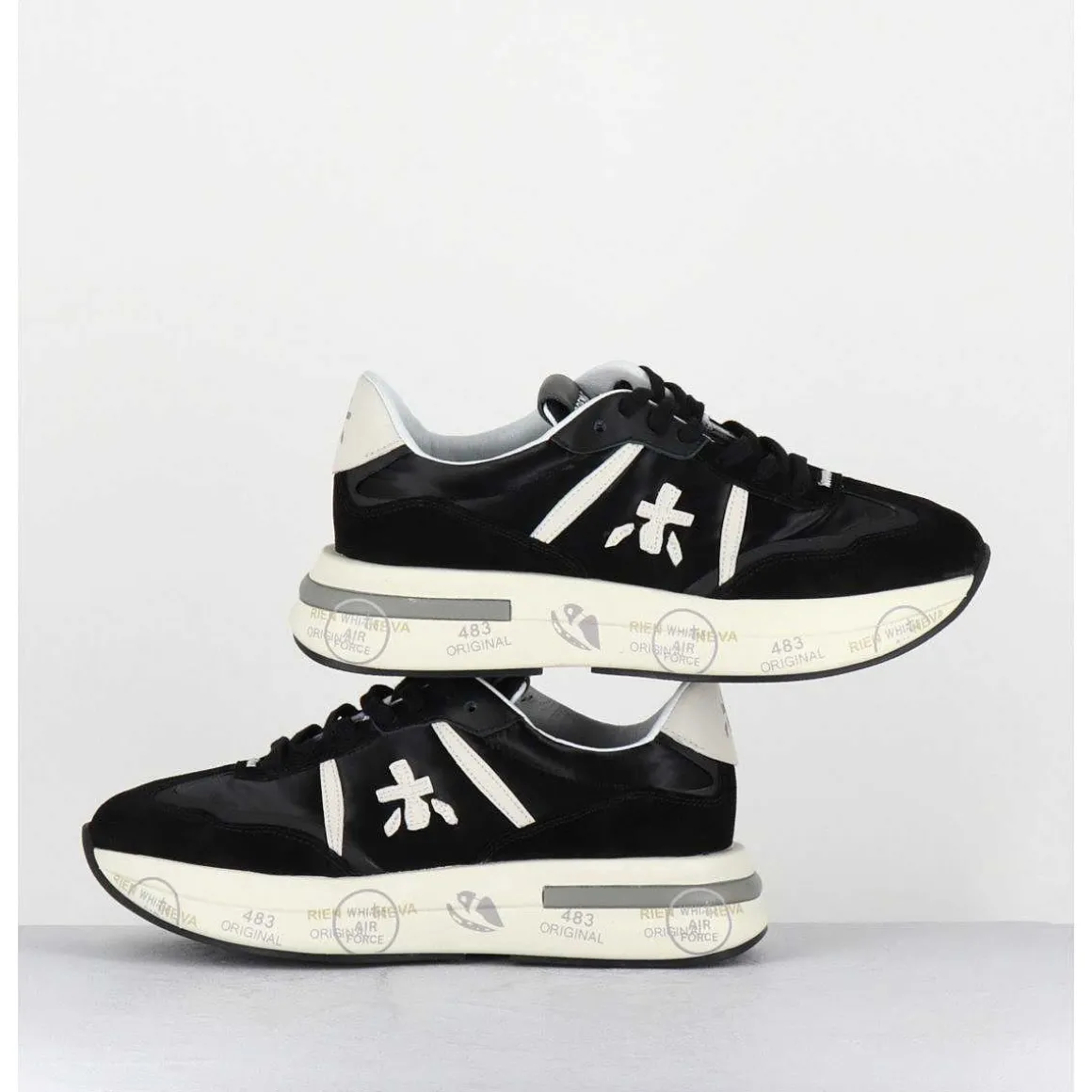 Sneakers Ultra Legere Cuir & Toile Nylon Noir - Cassie 6471
