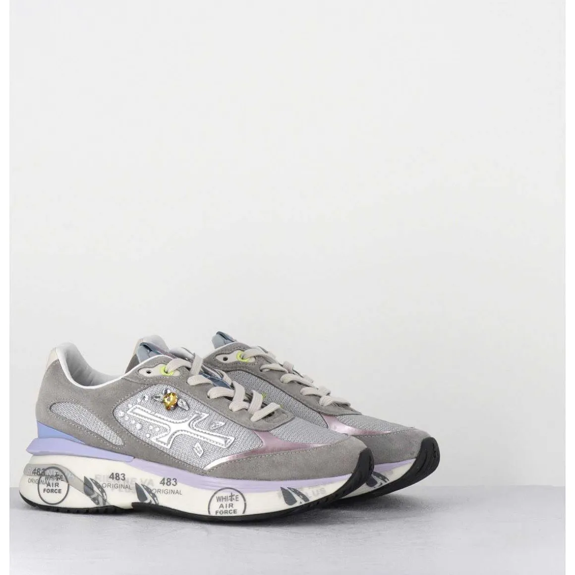 Sneakers Ultra Light Daim / Toile Gris & Bijoux - Moerund 6440