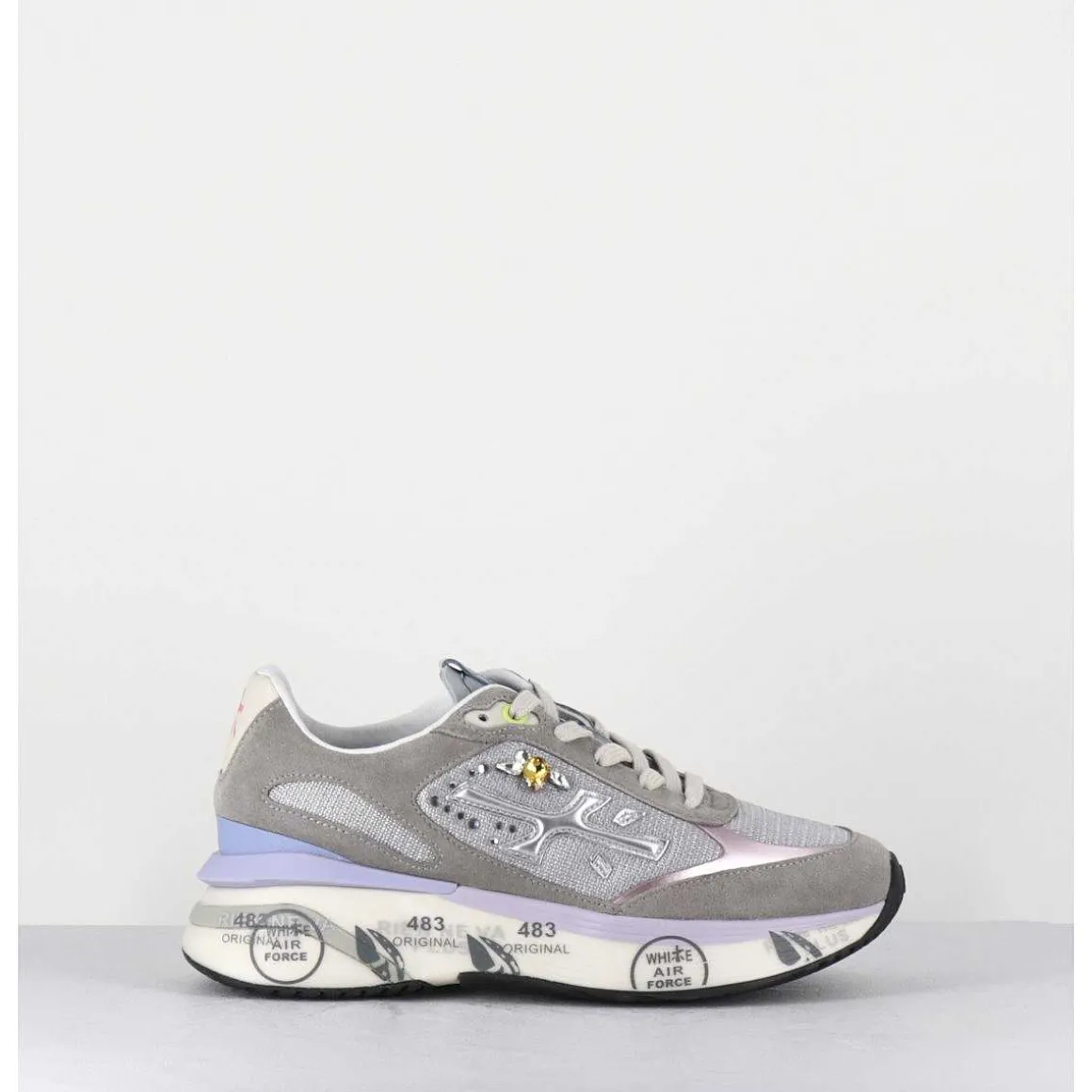 Sneakers Ultra Light Daim / Toile Gris & Bijoux - Moerund 6440