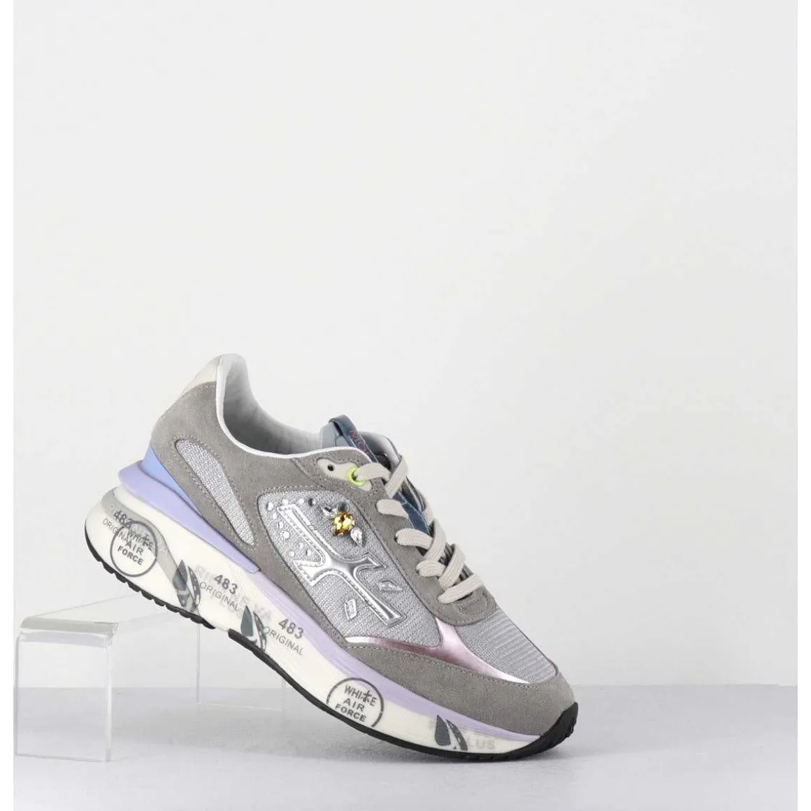 Sneakers Ultra Light Daim / Toile Gris & Bijoux - Moerund 6440