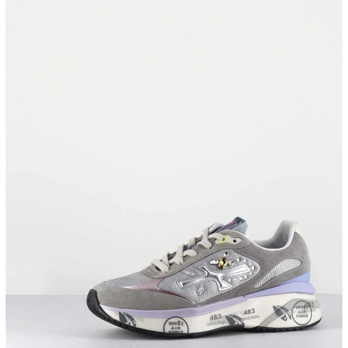 Sneakers Ultra Light Daim / Toile Gris & Bijoux - Moerund 6440