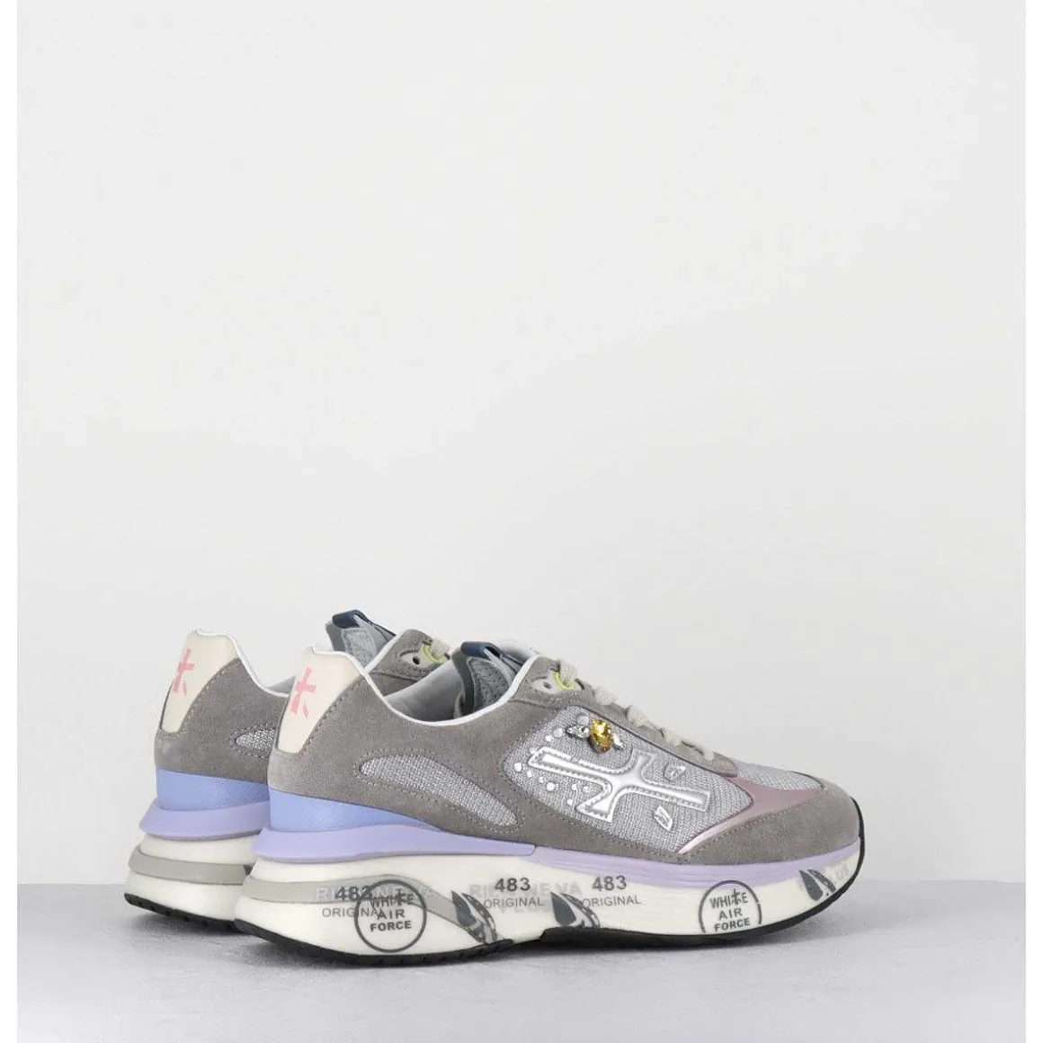 Sneakers Ultra Light Daim / Toile Gris & Bijoux - Moerund 6440