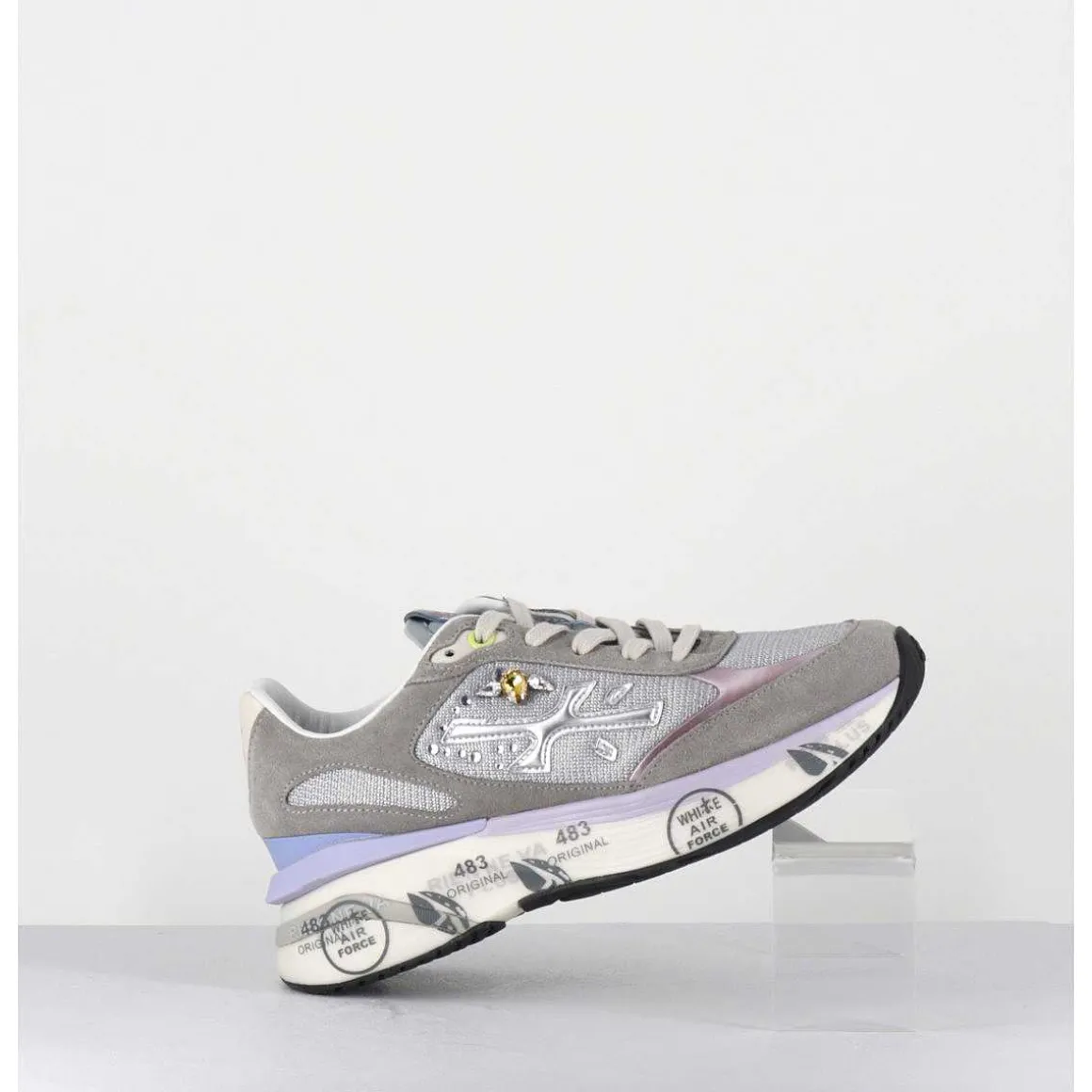 Sneakers Ultra Light Daim / Toile Gris & Bijoux - Moerund 6440