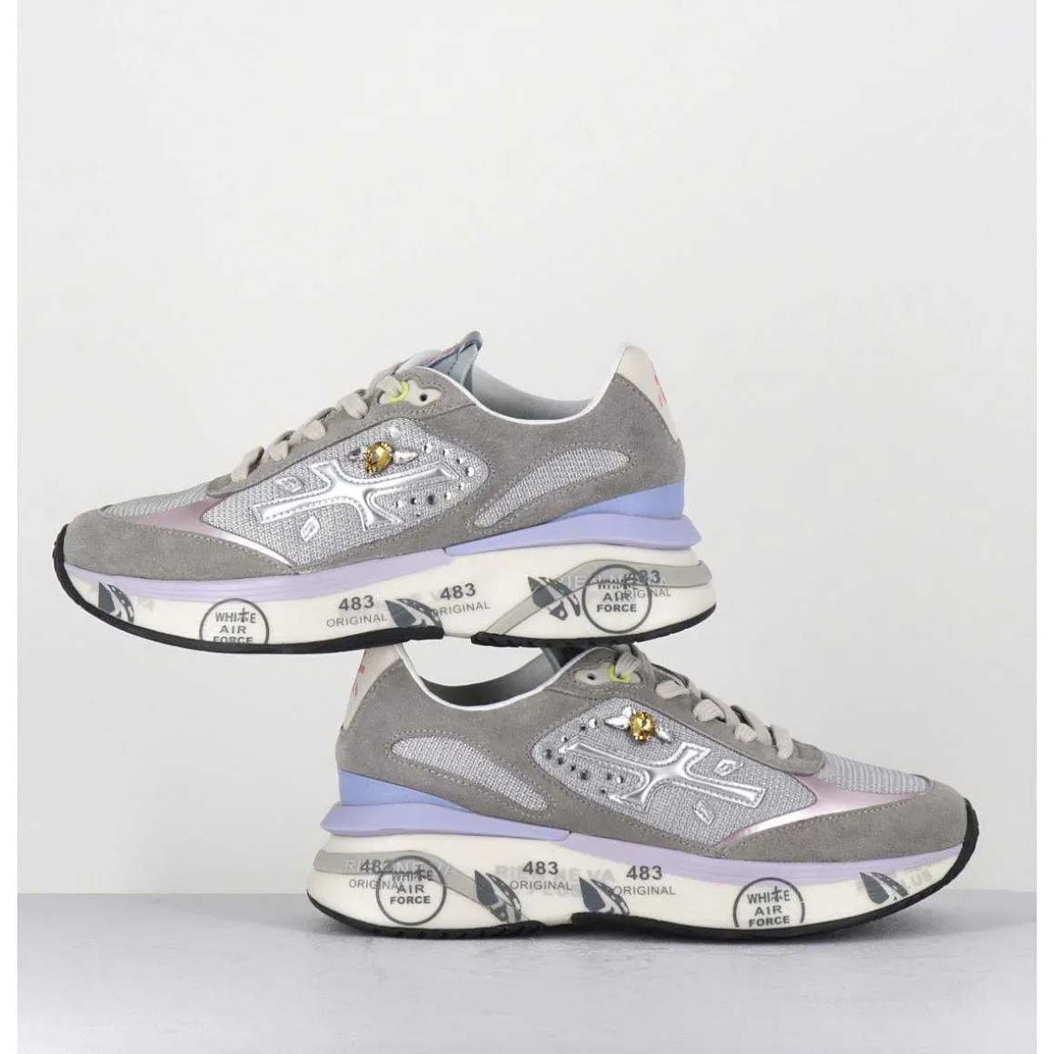 Sneakers Ultra Light Daim / Toile Gris & Bijoux - Moerund 6440
