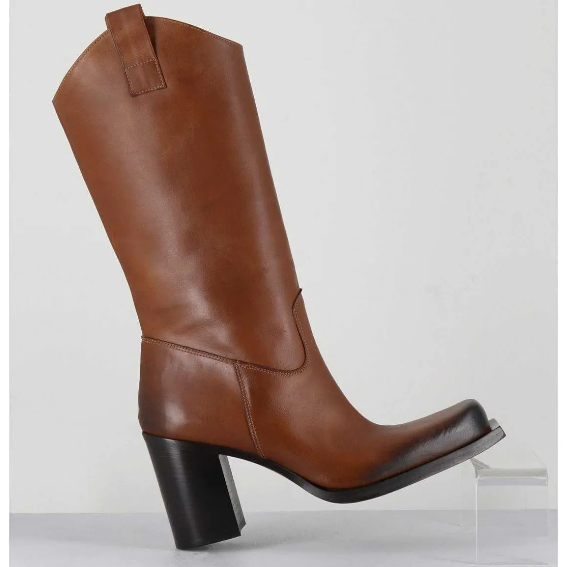 Texan Boots Bout Carre En Cuir Camel - E3656 Sughero