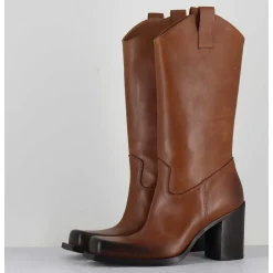 Texan Boots Bout Carre En Cuir Camel - E3656 Sughero