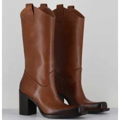 Texan Boots Bout Carre En Cuir Camel - E3656 Sughero