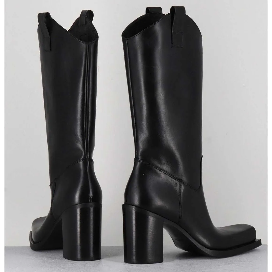Texan Boots Bout Carre En Cuir Noir - E3656 Nero