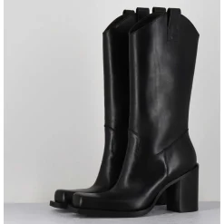 Texan Boots Bout Carre En Cuir Noir - E3656 Nero