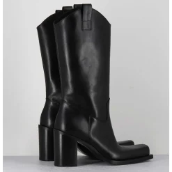 Texan Boots Bout Carre En Cuir Noir - E3656 Nero