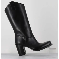 Texan Boots Bout Carre En Cuir Noir - E3656 Nero