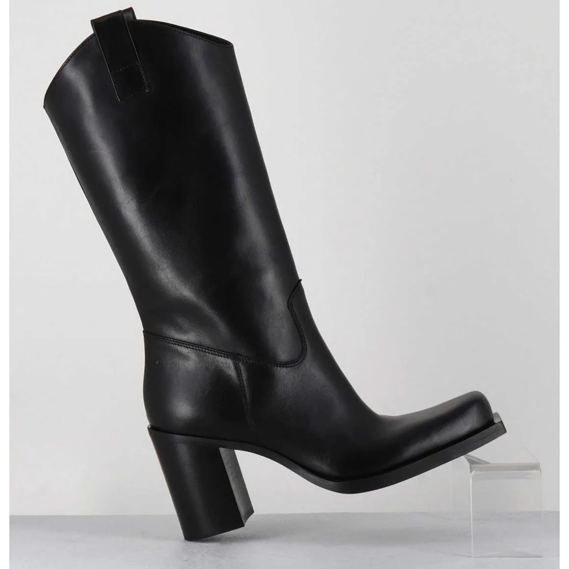 Texan Boots Bout Carre En Cuir Noir - E3656 Nero