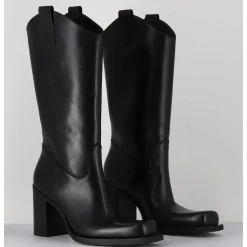 Texan Boots Bout Carre En Cuir Noir - E3656 Nero