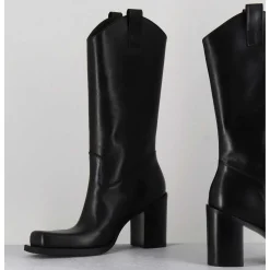 Texan Boots Bout Carre En Cuir Noir - E3656 Nero
