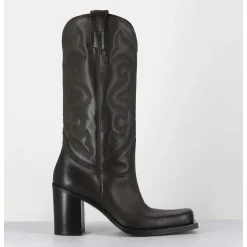 Texan Boots Bout Carre En Cuir Khaki & Surpiqures - E3660 Militare