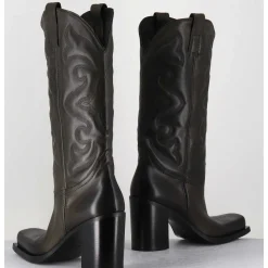 Texan Boots Bout Carre En Cuir Khaki & Surpiqures - E3660 Militare