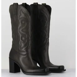 Texan Boots Bout Carre En Cuir Khaki & Surpiqures - E3660 Militare