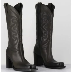 Texan Boots Bout Carre En Cuir Khaki & Surpiqures - E3660 Militare