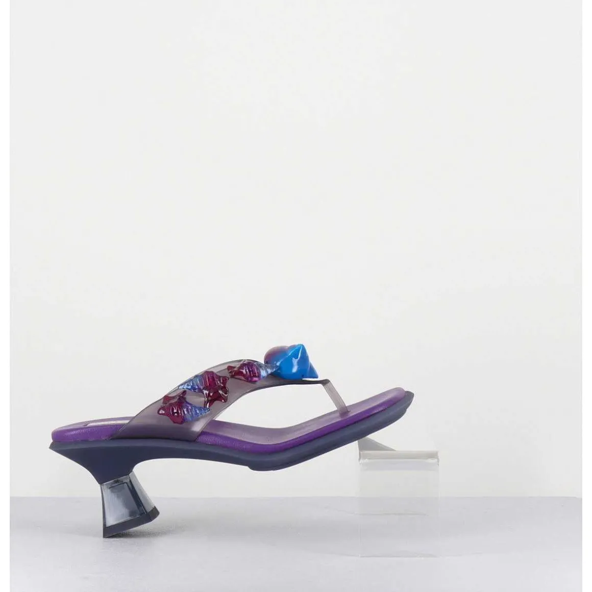Tong Cuir Violet & Plexi Ornees De Coquillages - Oceane Purple Sandals