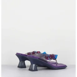 Tong Cuir Violet & Plexi Ornees De Coquillages - Oceane Purple Sandals
