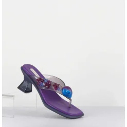 Tong Cuir Violet & Plexi Ornees De Coquillages - Oceane Purple Sandals