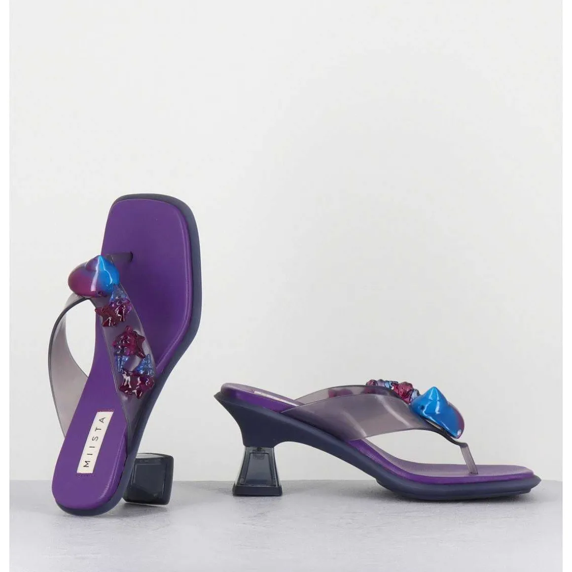 Tong Cuir Violet & Plexi Ornees De Coquillages - Oceane Purple Sandals