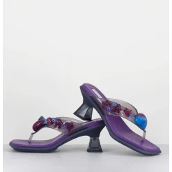 Tong Cuir Violet & Plexi Ornees De Coquillages - Oceane Purple Sandals