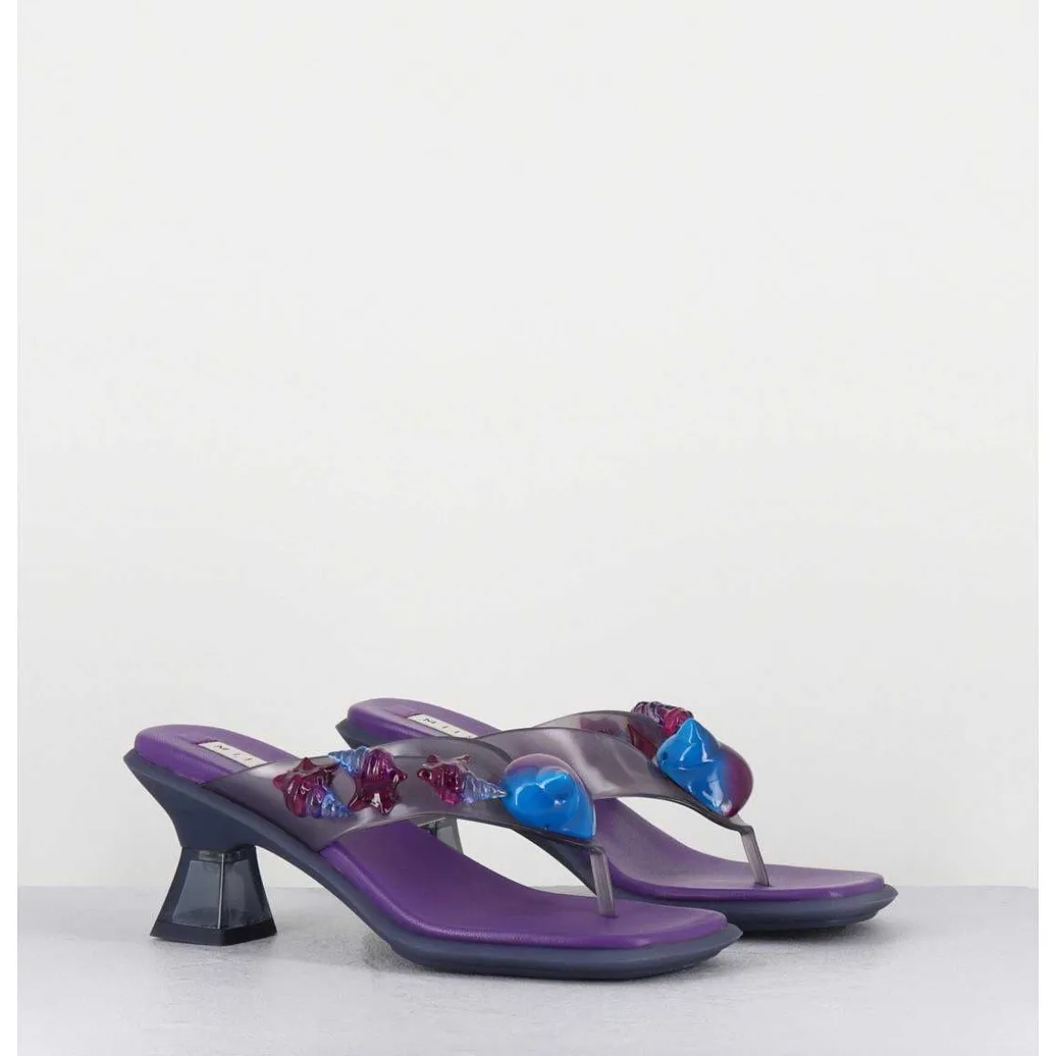 Tong Cuir Violet & Plexi Ornees De Coquillages - Oceane Purple Sandals