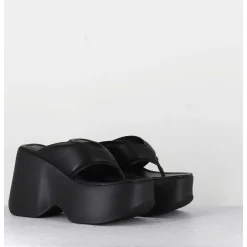Tongs Compensees En Cuir Noir - 1C6750D Travel Black