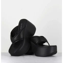 Tongs Compensees En Cuir Noir - 1C6750D Travel Black