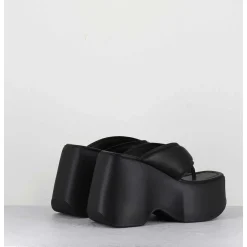 Tongs Compensees En Cuir Noir - 1C6750D Travel Black